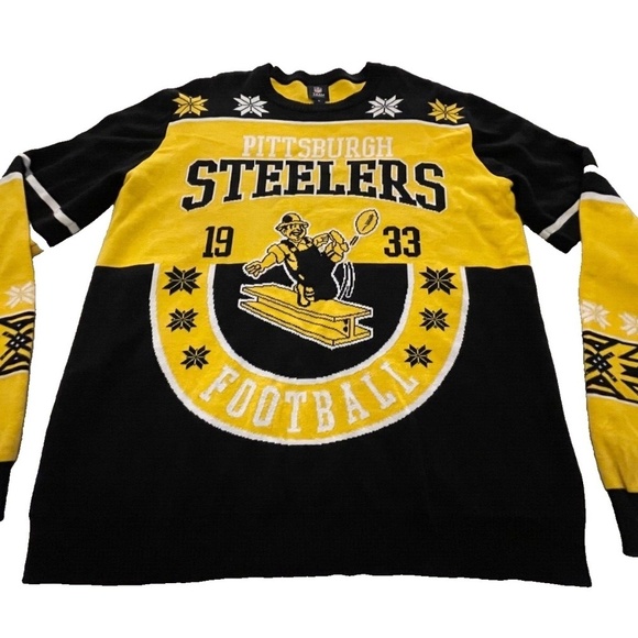 Pittsburgh Steelers NFL Team Apparel Black/Yellow Mens Ugly Christmas Sweater; L - Picture 3 of 5